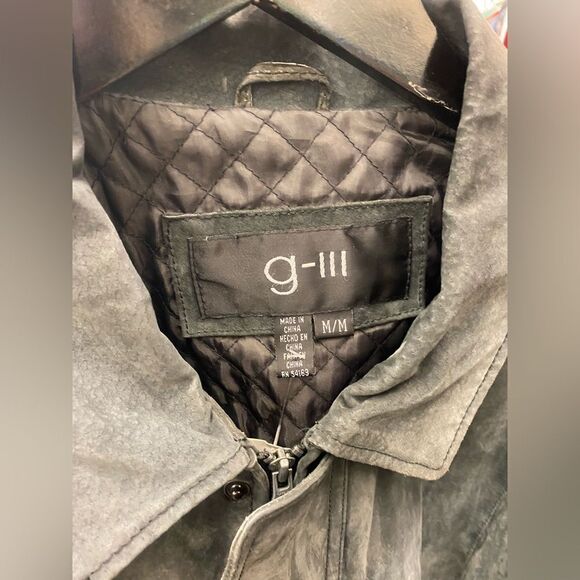 g-lii VINTAGE 80's Ladies Med Gray Leather insulated jacket w/ elastic waist - Picture 2 of 3